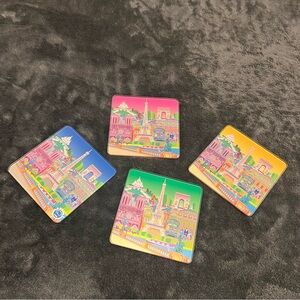 NWT pylones Colorful Paris Cityscape & Eiffel Tower Coasters Set of 4